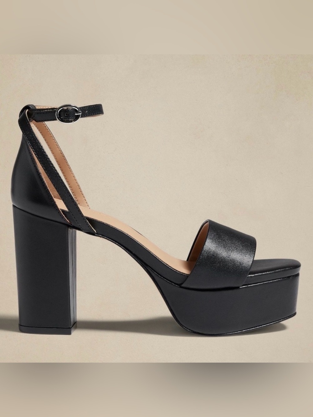 BANANA REPUBLIC - Black leather Platform Ankle-Strap Block Heel Sandal